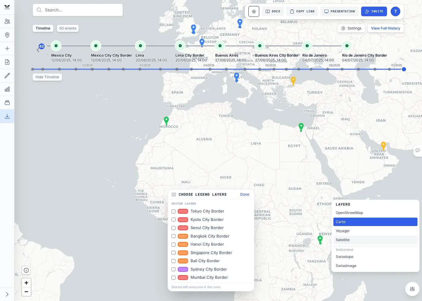 The base-layer picker listing background map options.