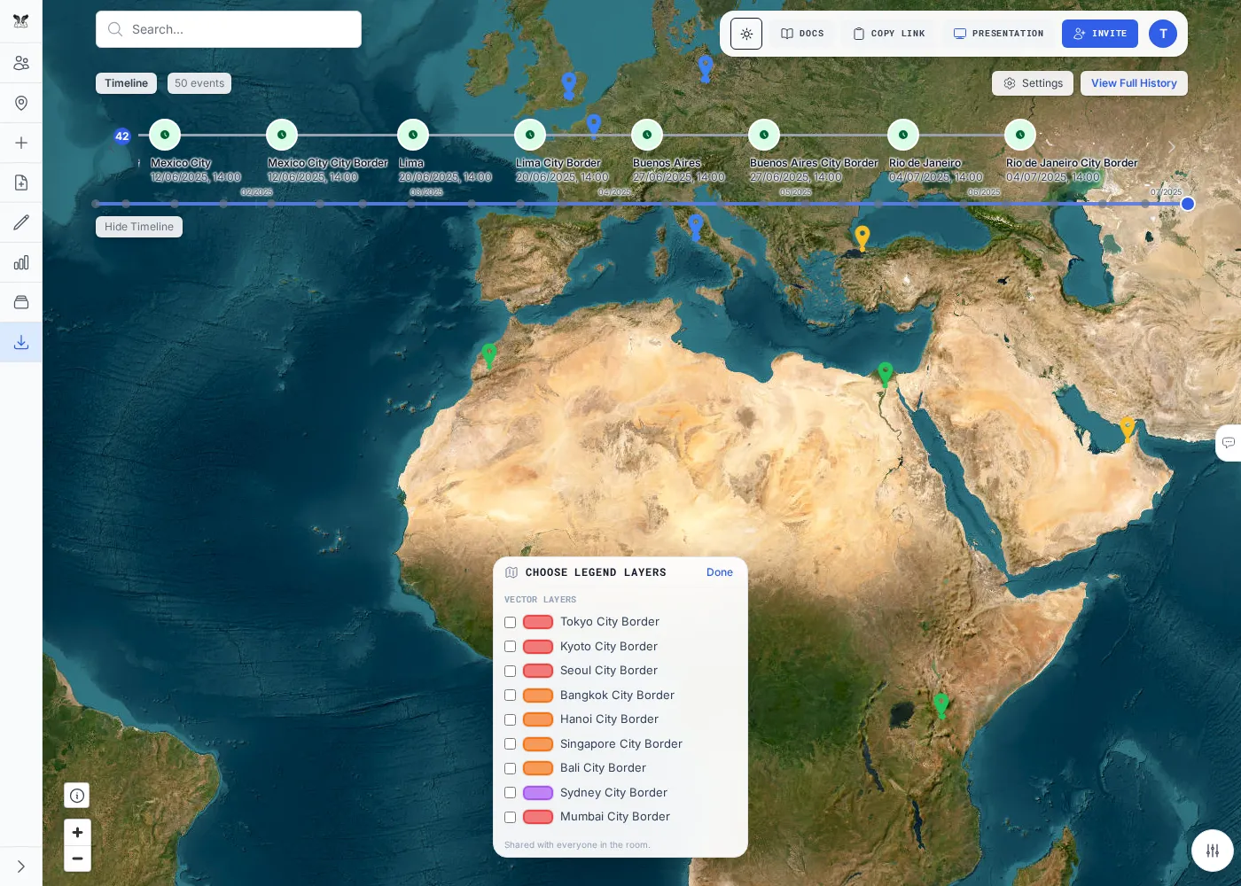The map after switching to satellite imagery.