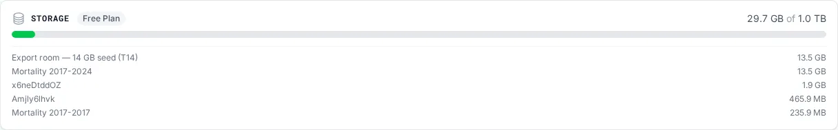 The account storage usage bar showing used space against the plan cap.